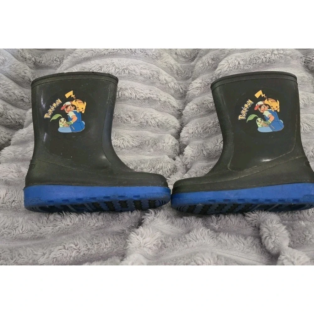 Pokémon Rain Boots Black Kids‎ Pull-On Size 22-Made In Italy. Youth Size 5 USA